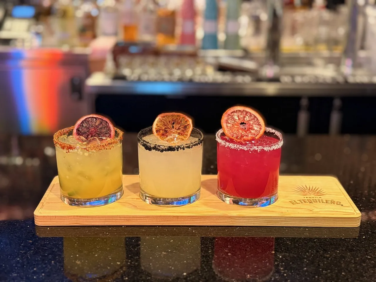 Flight de margaritas en Carajillo, margaritas frescas con tequila Herradura, Downtown Las Vegas